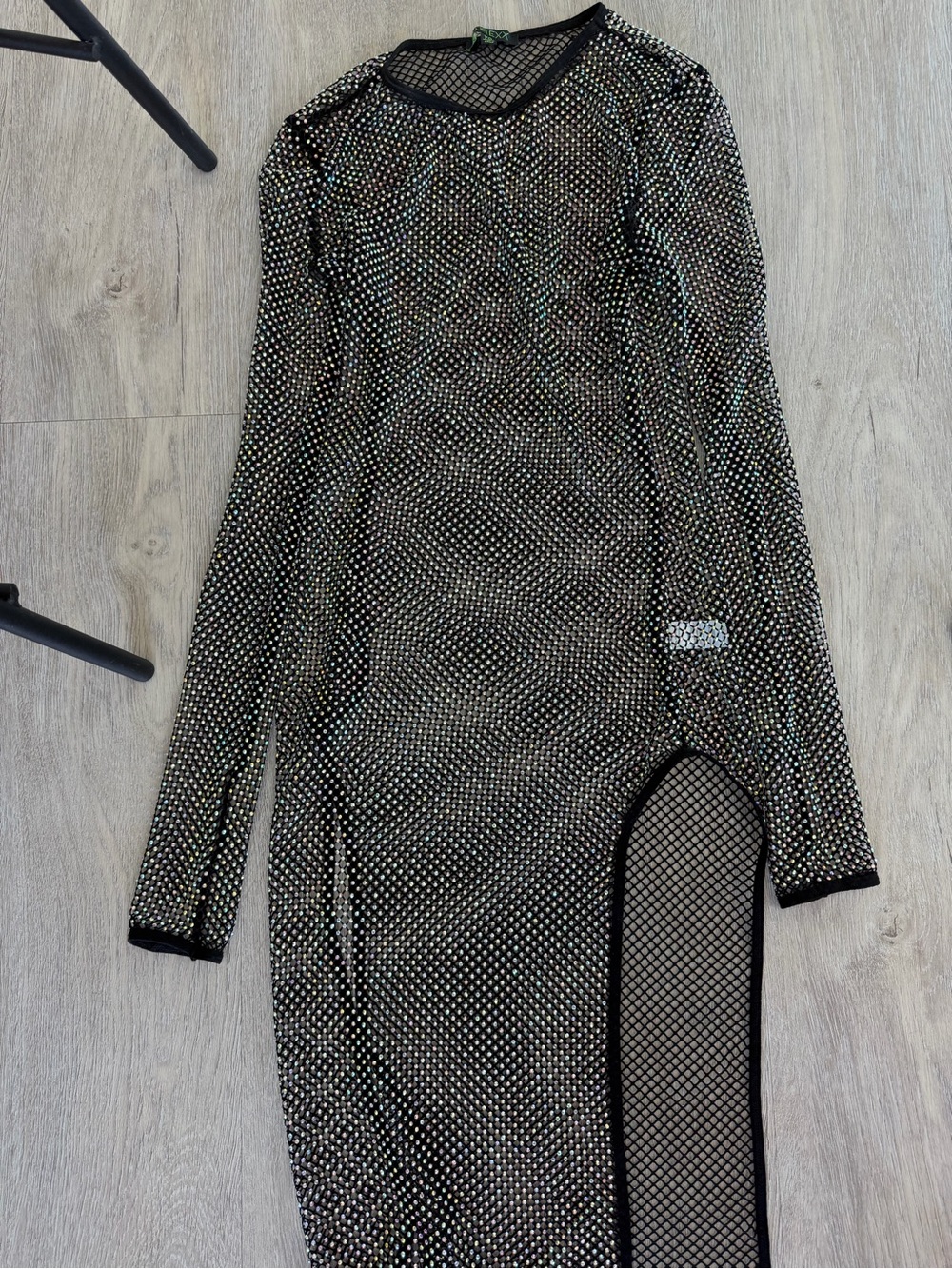Club Exx Rhinestone Fishnet Maxi Dress